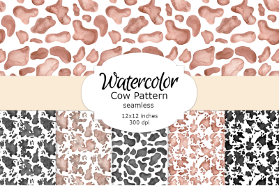 Watercolor cow print seamless digital paper