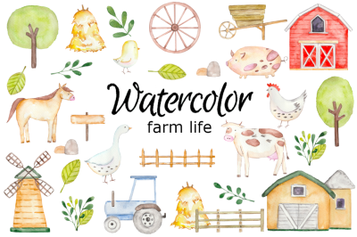 Farm life watercolor clipart