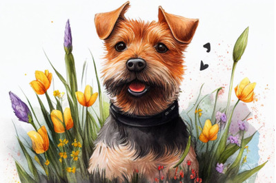 Spring Watercolor Dog