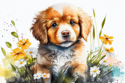 Spring Watercolor Puppy