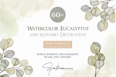Watercolor Eucalyptus and Alphabet Decoration