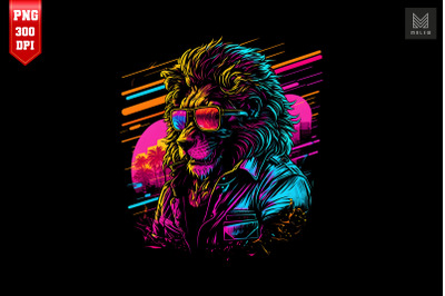 Synthwave Retro Gangster Lion