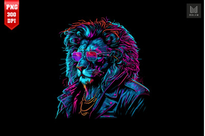 Synthwave Retro Gangster Lion 2