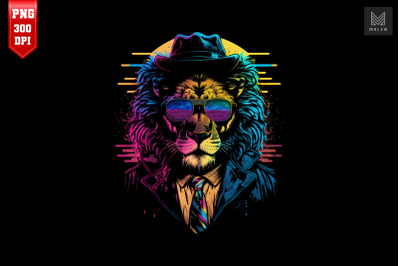 Synthwave Retro Gangster Lion 3