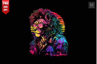 Synthwave Retro Gangster Lion 4