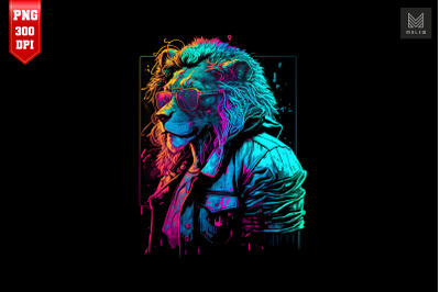 Synthwave Retro Gangster Lion 5