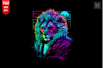 Synthwave Retro Gangster Lion 7