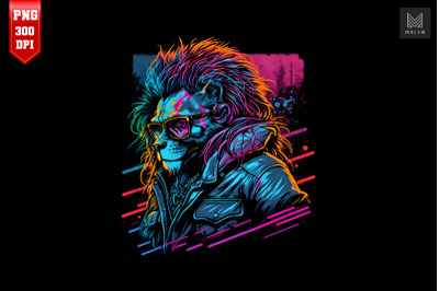 Synthwave Retro Gangster Lion 9