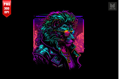 Synthwave Retro Gangster Lion 10