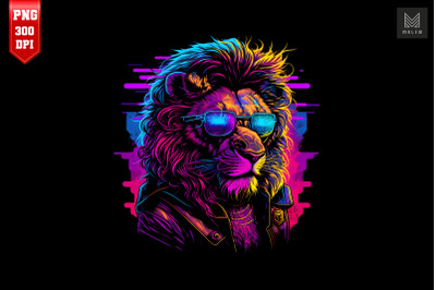 Synthwave Retro Gangster Lion 13