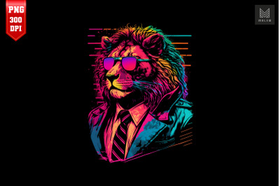 Synthwave Retro Gangster Lion 14