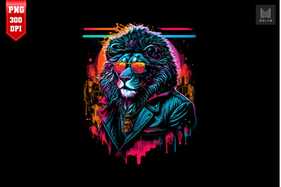 Synthwave Retro Gangster Lion 16