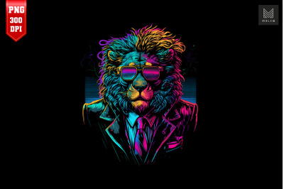 Synthwave Retro Gangster Lion 17