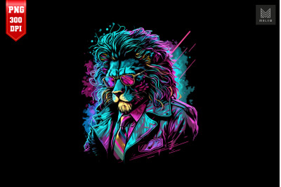 Synthwave Retro Gangster Lion 18