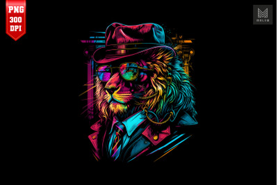 Synthwave Retro Gangster Lion 19