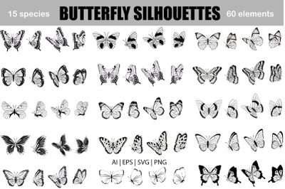 Butterfly silhouettes. Vector