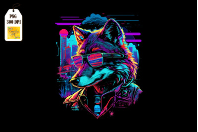 Retro Synthwave Gangster Wolf 3