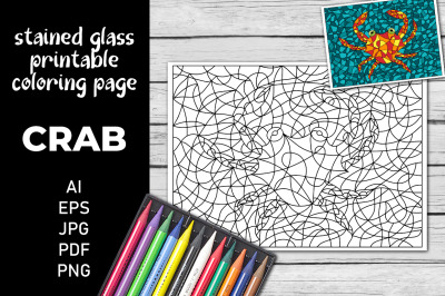 Crab Coloring Page. Stained Glass Coloring Book.