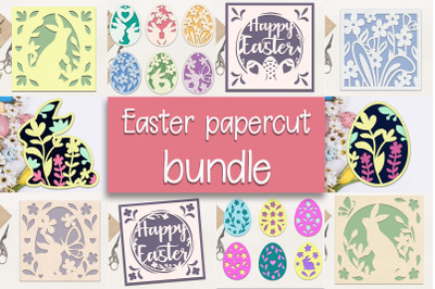 Easter paper cut svg bundle, 3d layered easter card and egg
