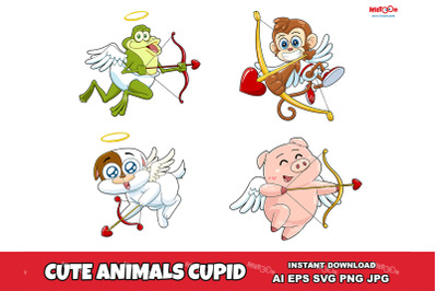 Cute Animals Cupid Cartoon Mascot Characters