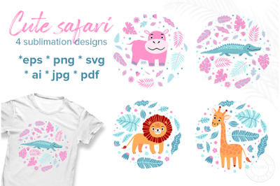Baby animals sublimation bundle. Cute safari animal designs