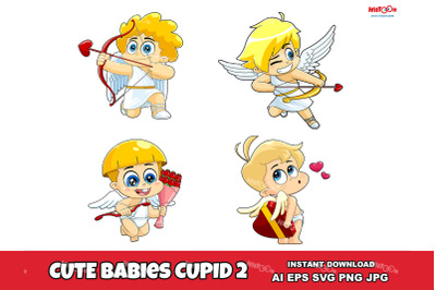 Cute Babies Cupid Cartoon Characters 2. Clip Art Vector Illustrations