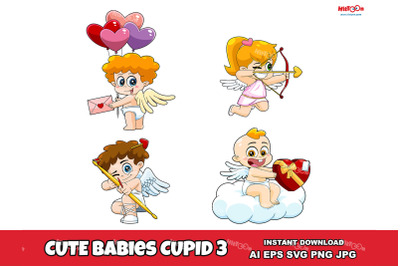 Cute Babies Cupid Cartoon Characters 3. Clip Art Vector Illustrations