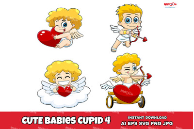 Cute Babies Cupid Cartoon Characters 4. Clip Art Vector Illustrations