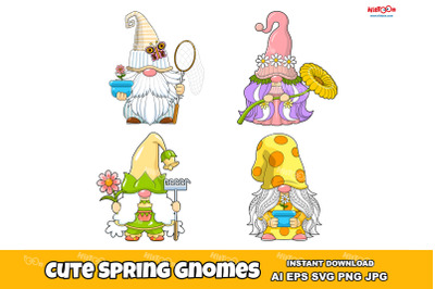 Cute Spring Gnomes Cartoon Characters