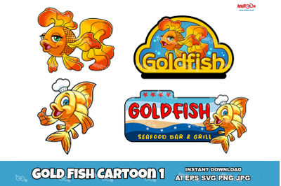 Gold Fish Cartoon Logo Mascot Design 1