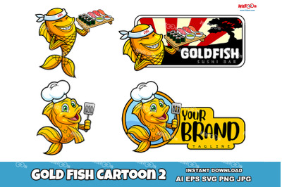 Gold Fish Cartoon Logo Mascot Design 2