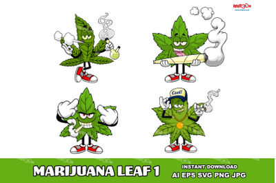 Marijuana Leaf Cartoon Mascot Characters 1