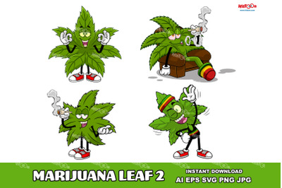 Marijuana Leaf Cartoon Mascot Characters 2