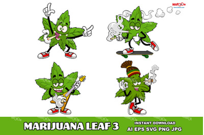 Marijuana Leaf Cartoon Mascot Characters 3