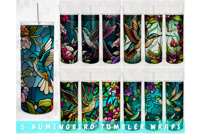Stained Glass Hummingbird Tumbler Wraps Bundle, 20 Oz Skinny Tumbler