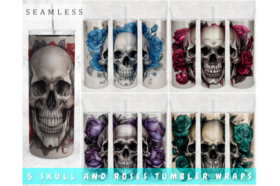 Skull And Roses Tumbler Wraps Bundle, 20 Oz Skinny Tumbler Skull PNG
