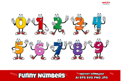 Funny Numbers Cartoon Mascot Characters