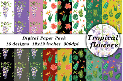 Watercolor Flower Seamless Pattern Tropical Flowers, digital paper