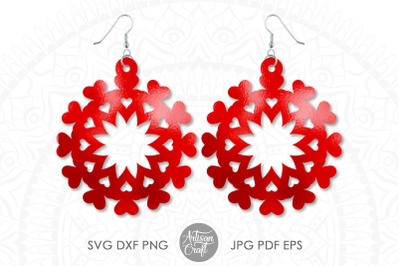 Heart earrings SVG, Valentine earrings, SVG for laser cutting, mandala