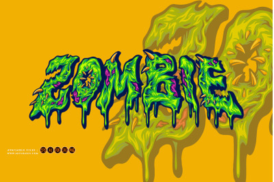 Creepy zombie word melted hand lettering text illustrations