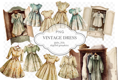 Vintage Dresses Watercolour clipart