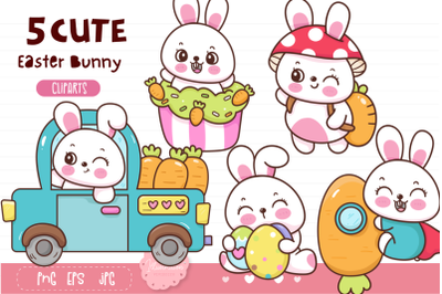 Easter bunny rabbit.Happy easter day kawaii clipart animals