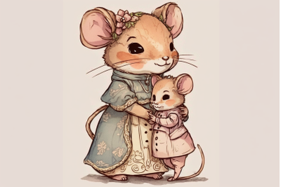 Cute Mother and Baby Mouse Spring Celebrations