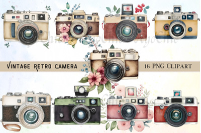 Vintage Retro Camera Watercolor Clipart