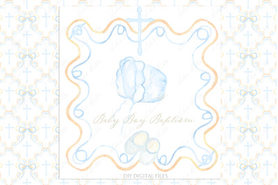 Watercolor Baptism Baby Boy Baby Shower clipart