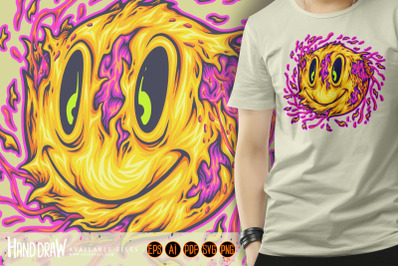 Spooky melted zombie smiley face emoticons logo cartoon illustrations