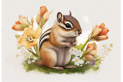 Spring Watercolor Squirrel