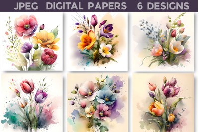 Spring Floral Digital Papers | Spring Flowers Background
