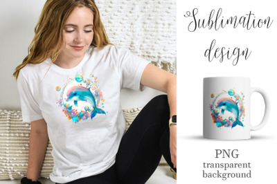 Dolphin. Sea life sublimation. Design for printing