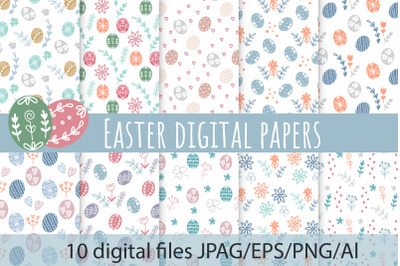 Easter digital papers. Spring seamless patterns set
